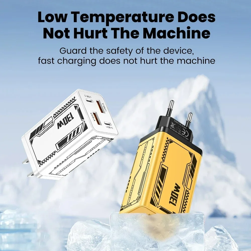 130 واط متعدد المنافذ USB C شاحن شحن سريع شاحن الهاتف محول الطاقة آيفون سامسونج Xiaomi شحن سريع الاتحاد الأوروبي/الولايات المتحدة شاحن الجدار #4