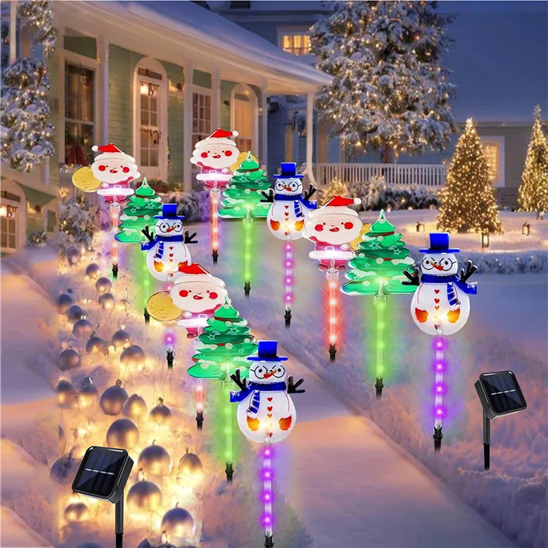 1 مجموعة من الشمسية سانتا كلوز شجرة عيد الميلاد والأيائل 6 في 1 أضواء الحديقة في الهواء الطلق حديقة أضواء الحديقة الشمسية لحديقة ساحة تزيين في العطلة #4
