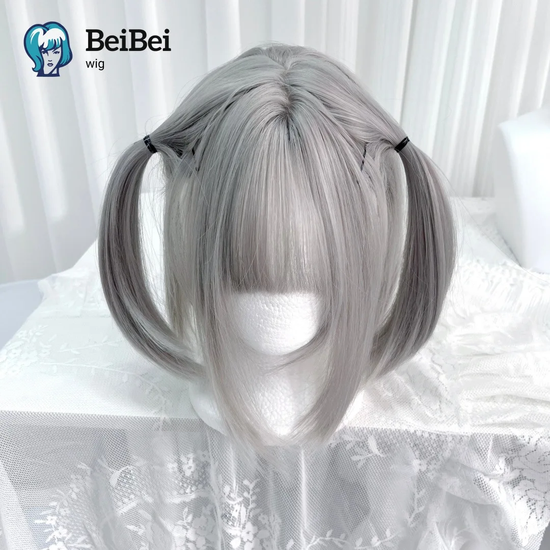 

Sliver Wig for Women 12inch Short Bob Wig with Bangs Cute Lolita Wigs Hgih Temperature Fiber Glueless Wigs for Daily Use Cosplay