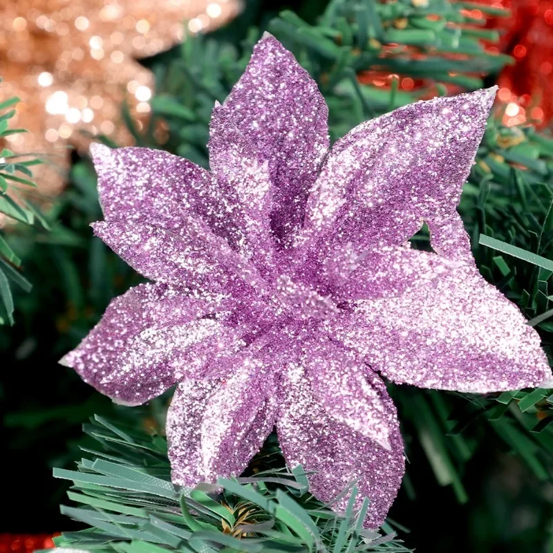 50/5PCS Christmas Artificial Flowers Xmas Tree Wreath Ornaments Glitter Fake Flower Wedding New Year Party Decoration Gifts