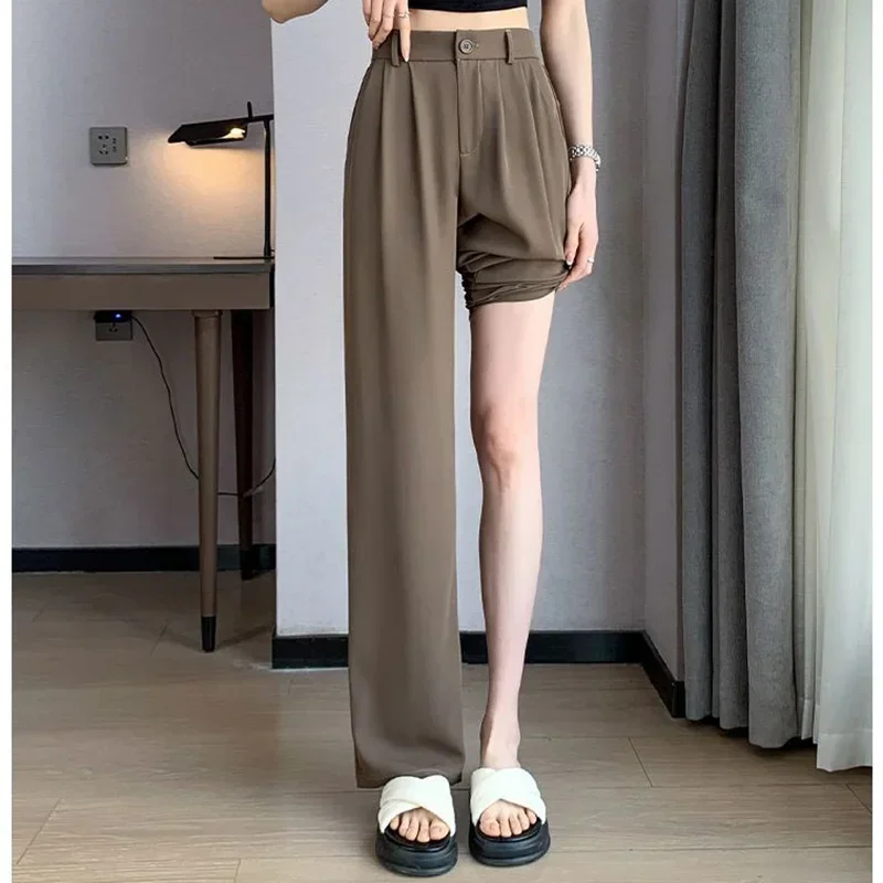 Women Suit Pants Lady Baggy High Waist Wide Leg Solid Color Trousers Female Designer Straight Leg Mom Classic Office Pant Slacks