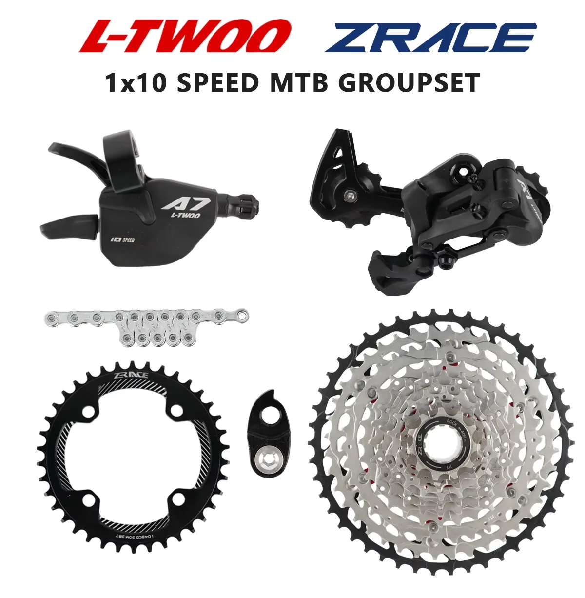 LTWOO A7 MTB 10S Shifter + Rear Derailleurs, 42/46/50T ZRACE Cassette / BCD104 Chainrings + Chain Road Kit, PCR BEYOND M6000