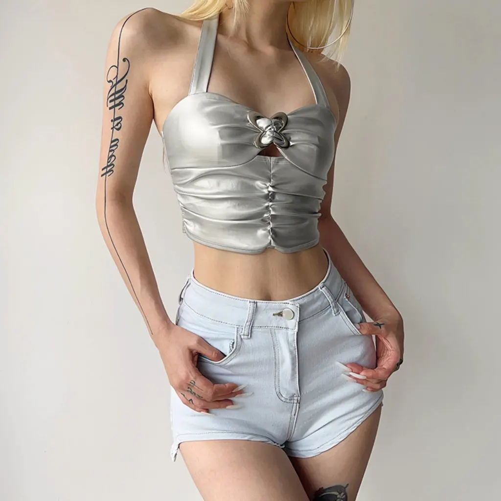 

Women's Sexy Neck Fashion Butterfly Navel Vest European American Style Solid Color Independent Station Summer New