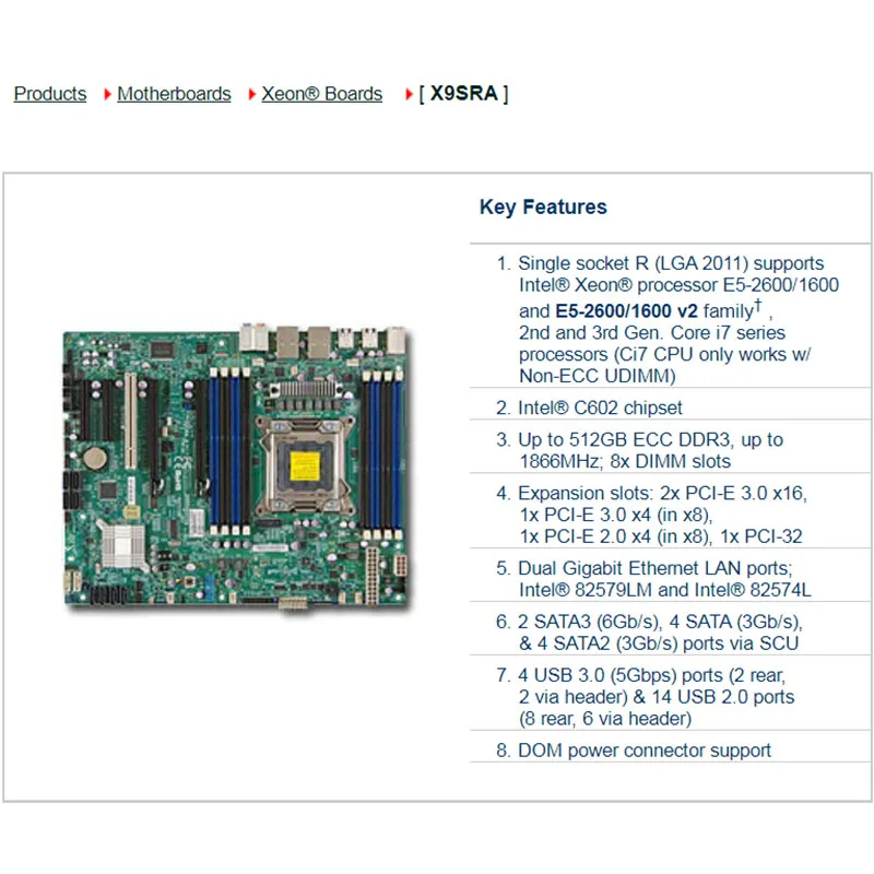 Imagem -04 - Placa-mãe X9sra para Estação de Trabalho Supermicro Atx Lga 2011 C602 E52600 1600 v2 Ddr3 Pci-e3.0 Alta Qualidade Totalmente Testado Navio Rápido