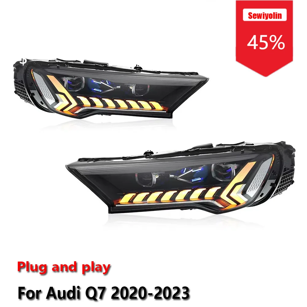 

Sewiyolin Car LED Headlight Assemblies for Audi Q7 2020-2023 Low-end Version Fog DRL Brake Turn Signal Lamp Plug and Play