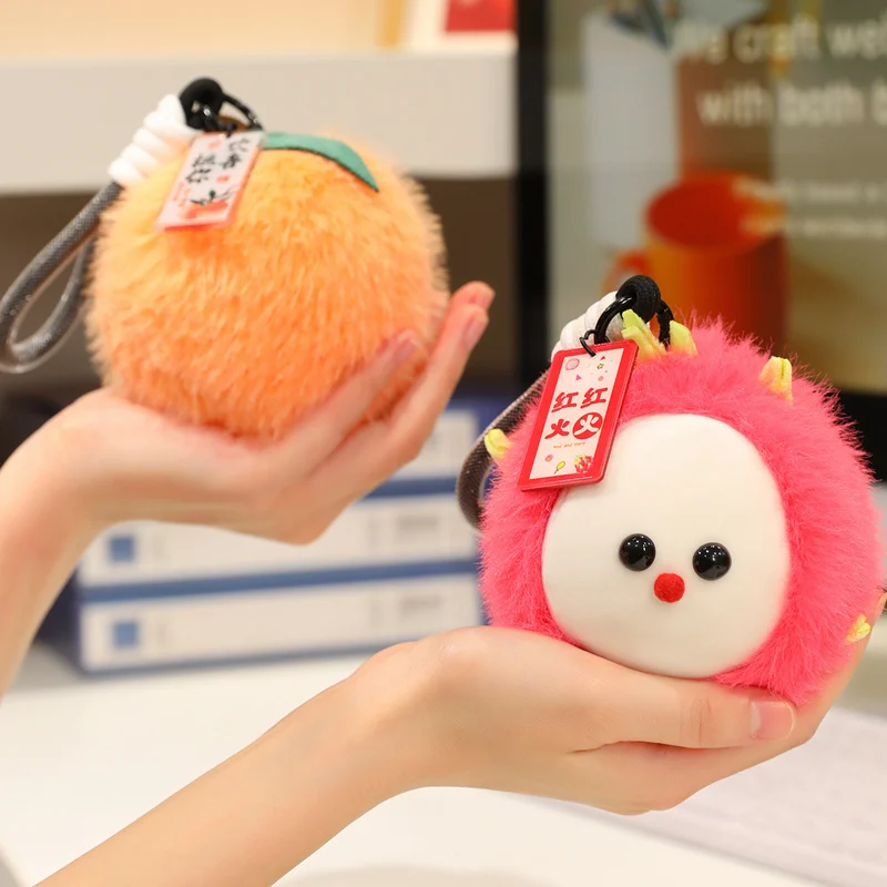 Porte-clés pendentif série fruits de décompression 10cm, décoration de sac à dos, pêche, citron, kaki, châtain, pastèque, poupée