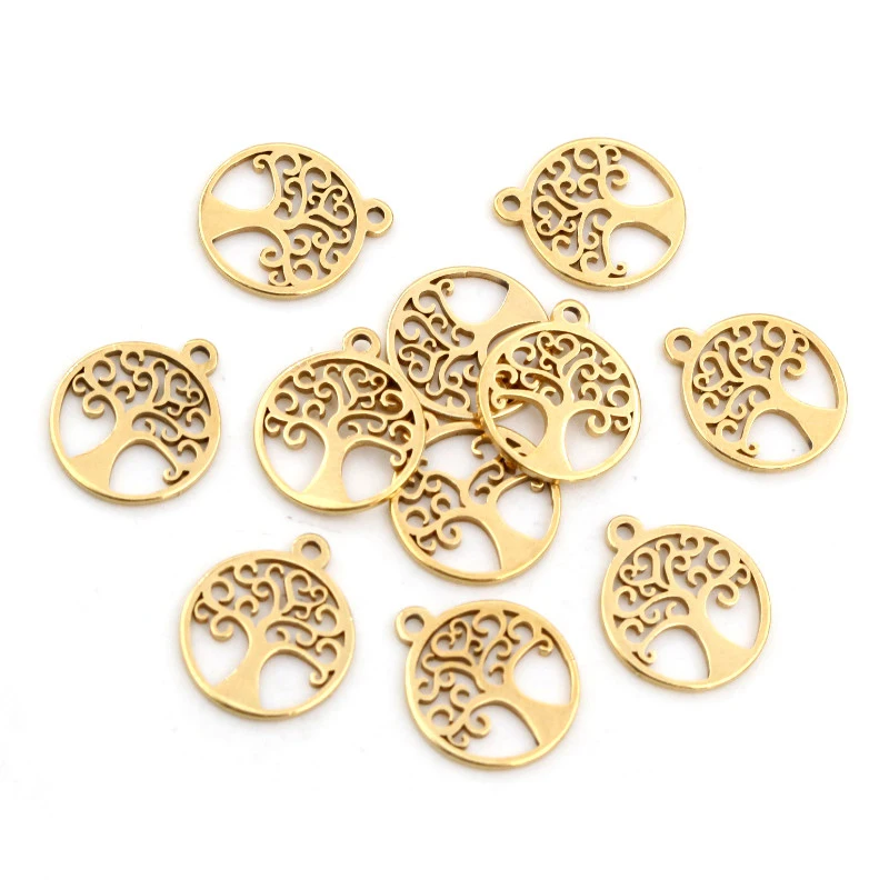 10pcs/lot  316 Stainless Steel Gold Plated Tree Moon Butterfly Small Charms Pendant For Necklace DIY Jewelry Making