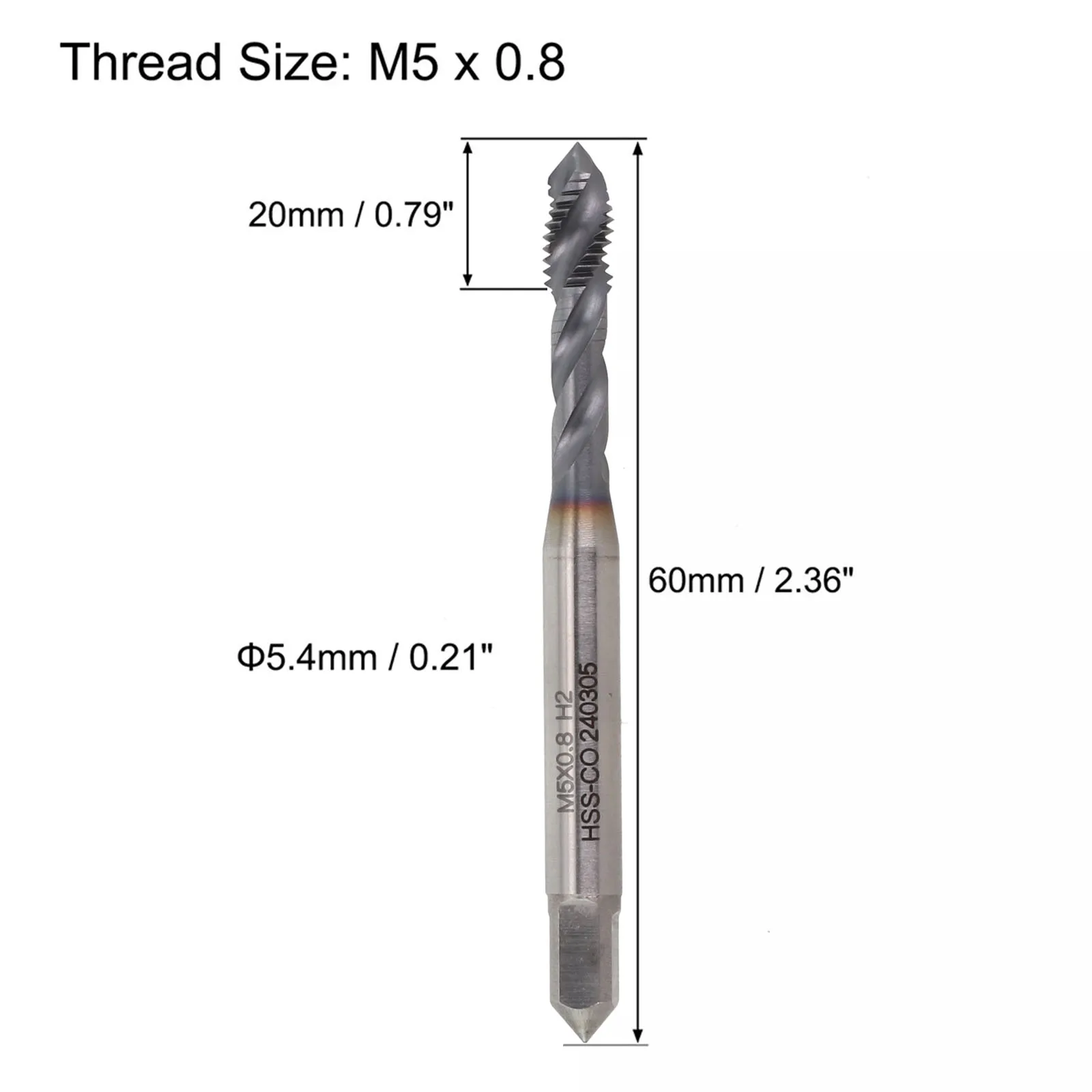 1Pcs Metric Spiral Flute Tap HSS Thread Screw Tap Threading Tool M5x0.8 Right Hand Machine Thread Tap