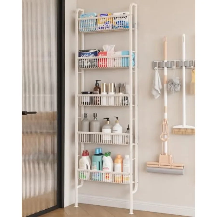 

Behind The Door Bathroom Shelf Narrow 5-Tier, Space-Saving Slim Storage Shelf Narrow Shelving Unit for Bathroom and Kitchen
