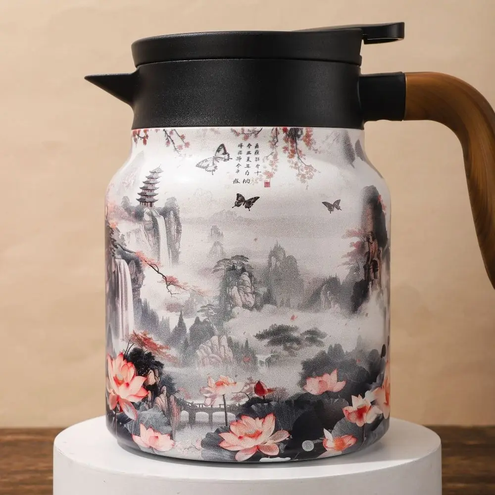 Stainless Steel Vintage Floral Tea Thermos Built-In Filter Drip-Proof Tea Kettle Chinese Style V-Shaped Spout Mini Hot Tea Pot view 3