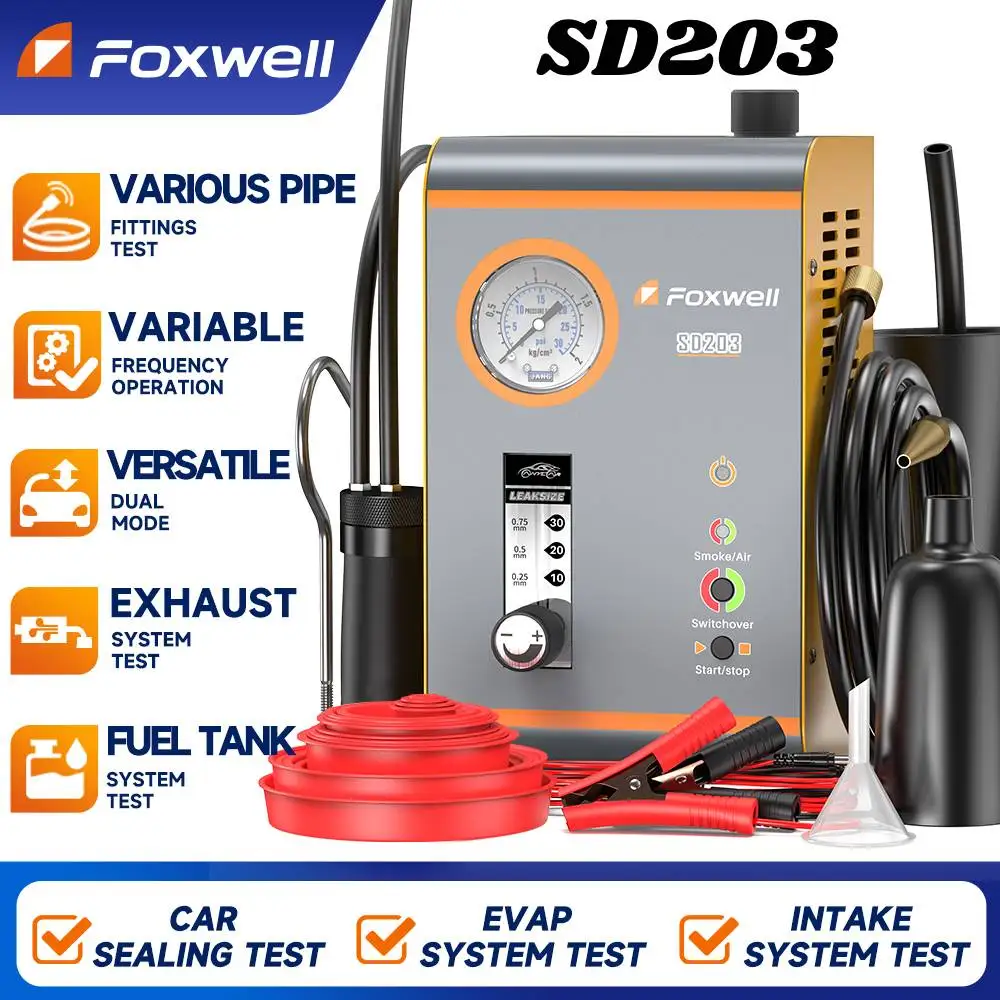 

FOXWELL SD203 Smoke Leak Detector Built-in Air Pump EVAP Vacuum Leak Detector Dual Mode Car Pipe Leakage Diagnostic Tester