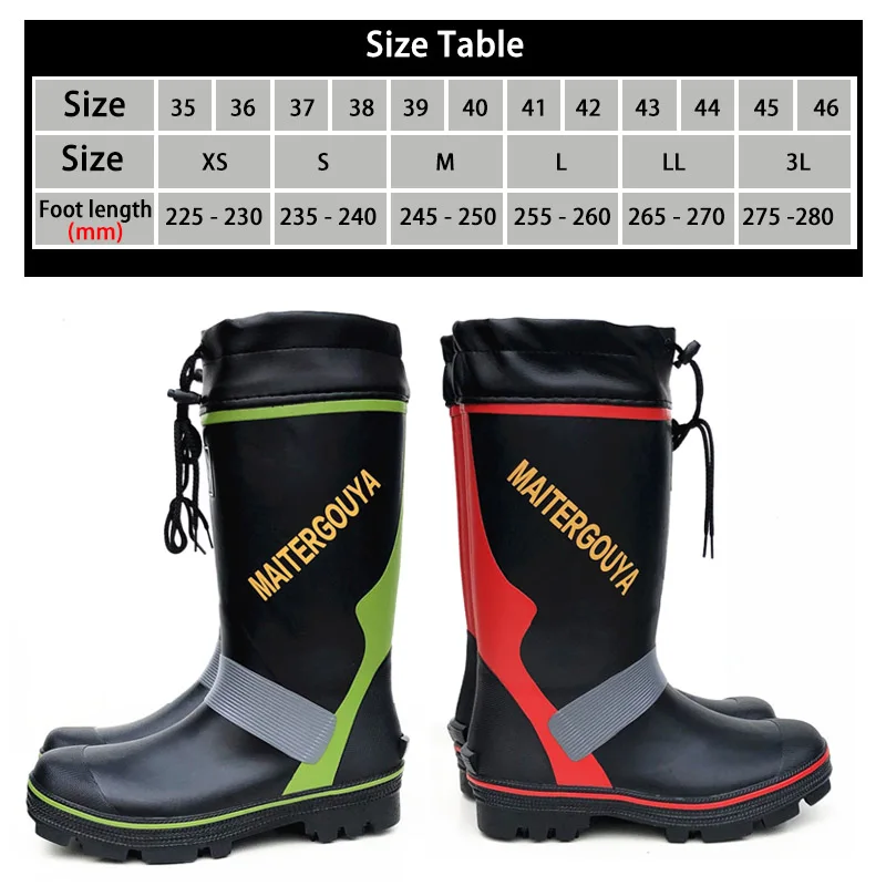 Waterproof Fishing Hunting Rain Boots Steel Spikes Sole Rubber High Top Rain Shoes Men Women Hiking Working Upstream Shoes