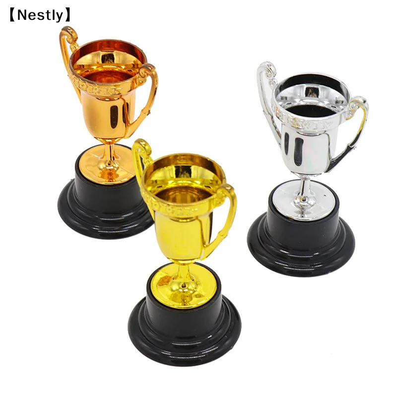 3PCS Student Sports Competitions Award Trophy Gold Cups Plastic Mini Children Reward Toys With Base Holiday Party Game〔Nest〕