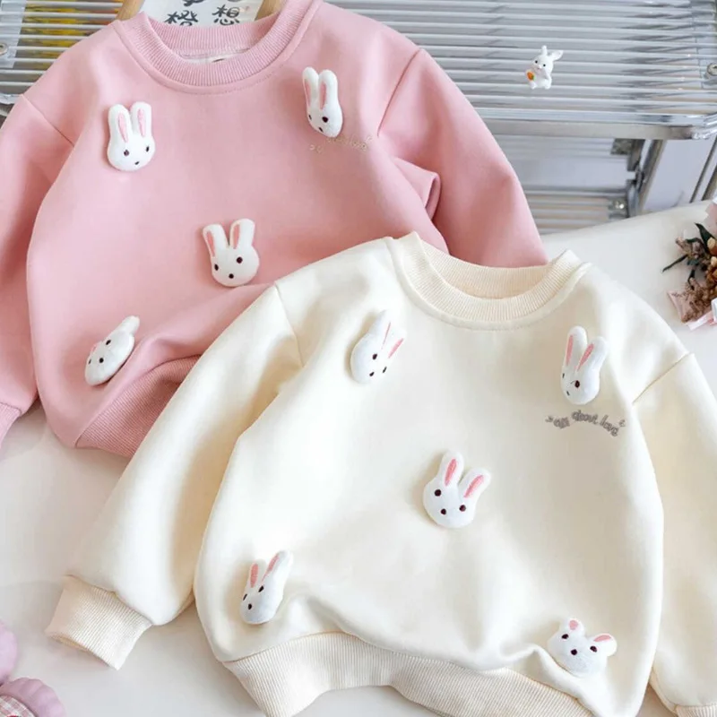 

2025 Autumn New Sweater Cartoon Little Girl Top Three-dimensional Decorative Rabbit Children's Clothing