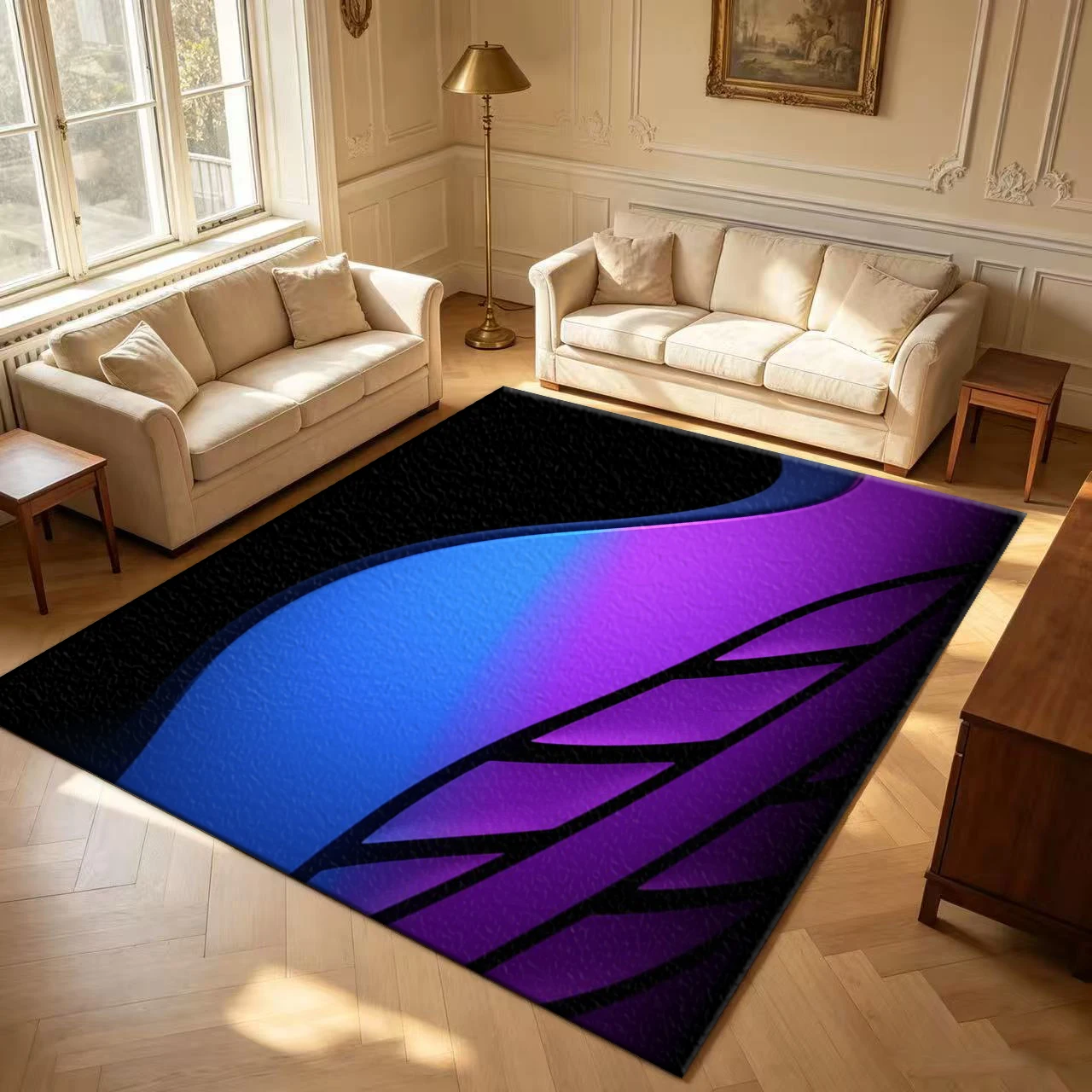 Blue Purple Gradient Wave Abstract Geometric Carpet Flooring Modern Art Floor Mat