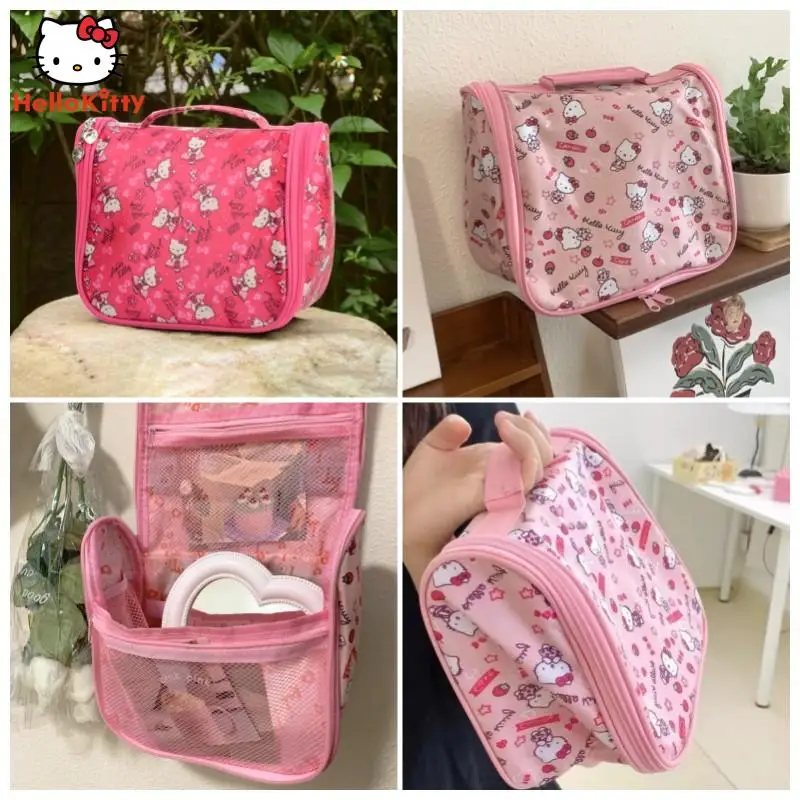 Hello Kitty MINISO Kawaii Anime Cartoon Handbag borsa cosmetica di grande capacità borsa da viaggio in tessuto Oxford borsa da viaggio portatile di