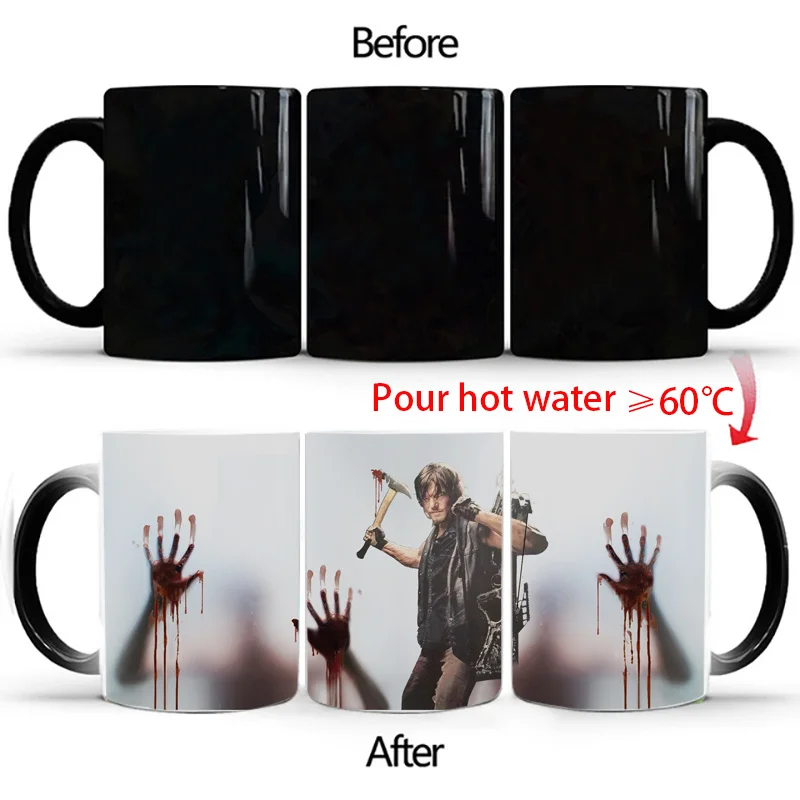 The Walking Dead Coffee Mugs, Heat Color Changing, Milk Tea Cup, Magic Mug, Zombie Head, Halloween Surprised Gift, Drop Shipping