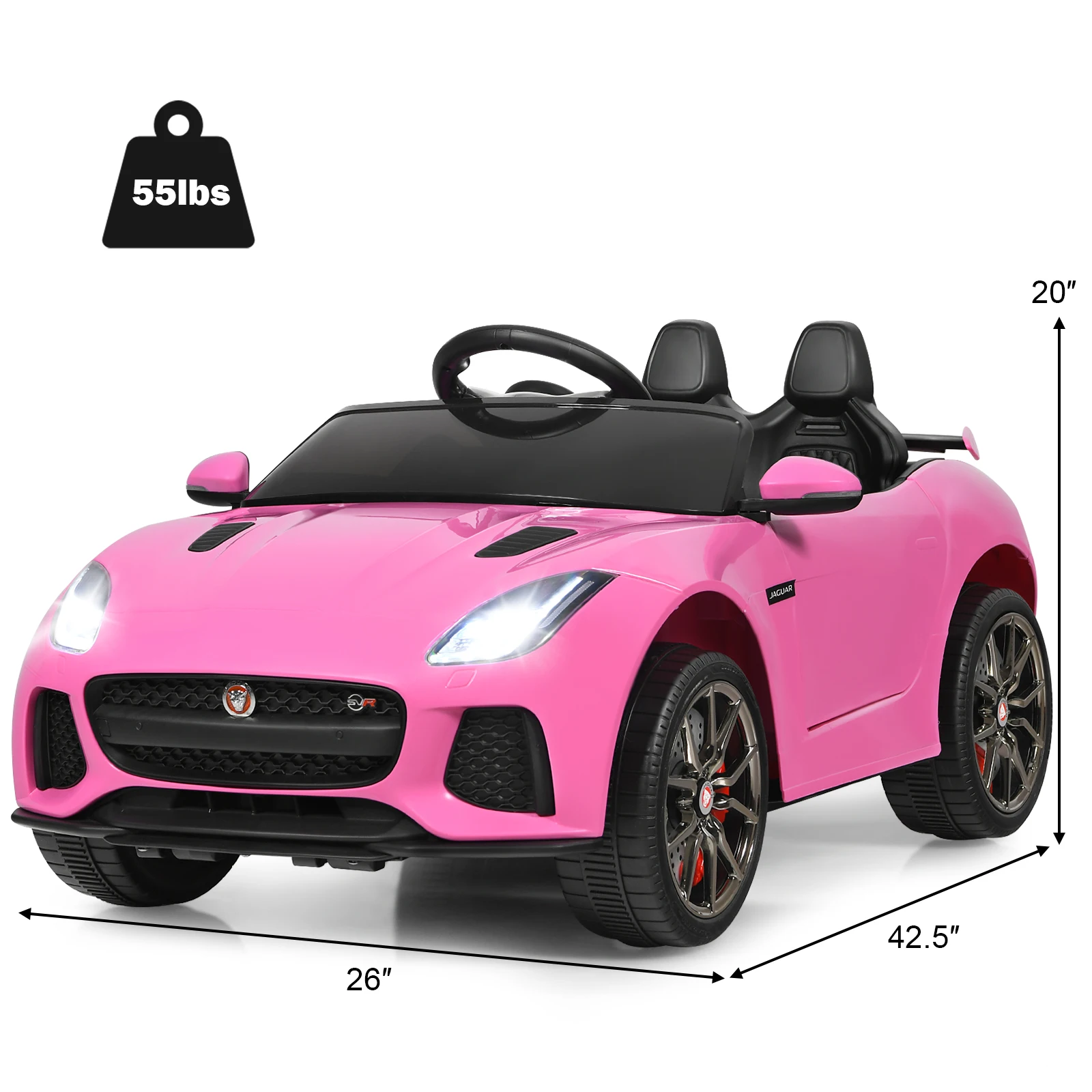 12V Jaguar F-Type SVR Licensed Kids Ride On Car w/ MP3 & Lights Pink