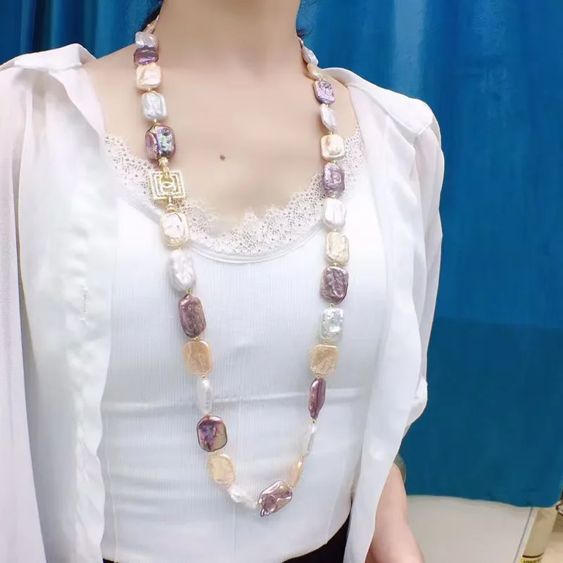 Natural Baroque White/Pink/Purple Square Pearls Luxury Necklace For Woman Fashion Retro Designer jewelry Christm