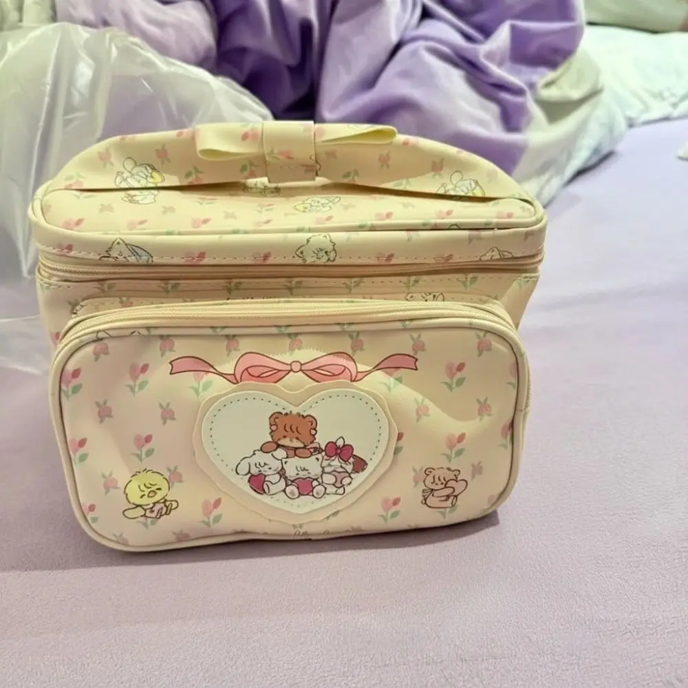 New PU Makeup Bag Portable Cute Cartoon Print Storage Bag Square Shape Large Capacity Cosmetic Bag