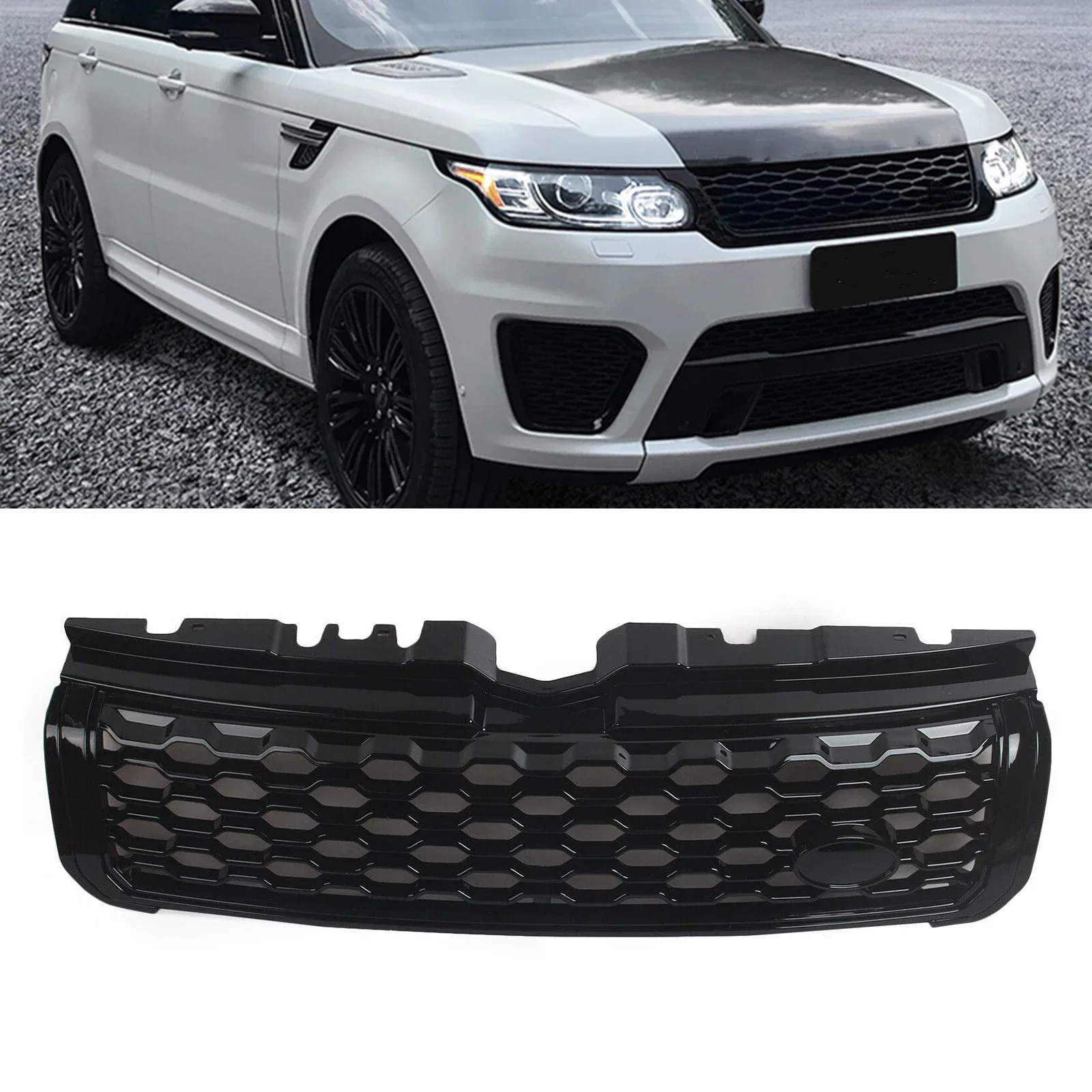 

New！ Front Grille Racing Grills For Land Rover Range Rover Evoque 2010-2018 Black/Silver Car Upper Bumper Intake Hood Mesh Cover