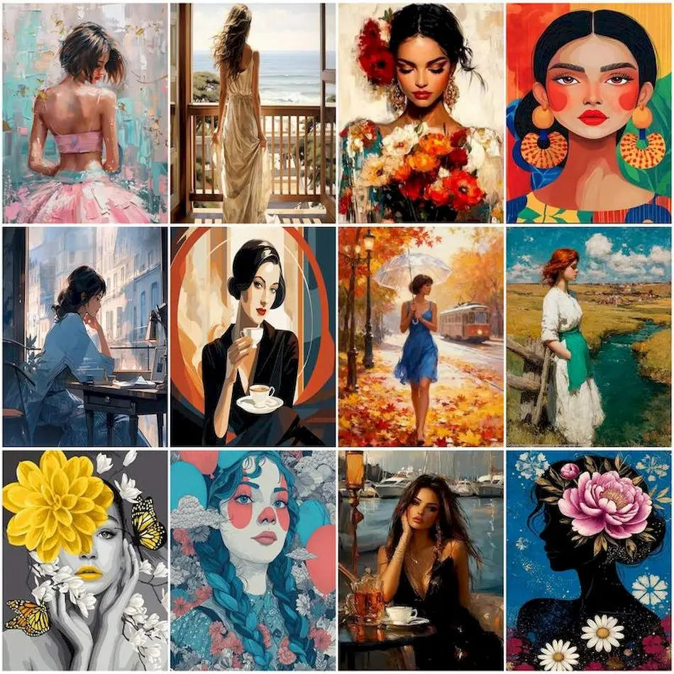 

RUOPOTY Oil Painting By Numbers On Canvas Acrylic Women girls Picture Drawing Watercolor Oil Watercolor Diy Wall Decororation
