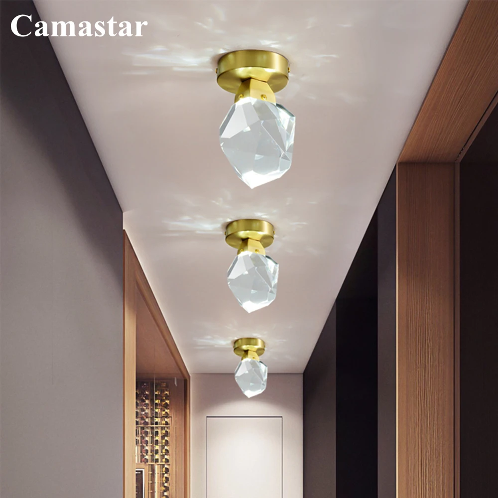 Modern Mini Ceiling Lamp LED Brass Diamond Corridor Indoor Lighting Fixture Home Clear Cut Crystal Fushmount Lustre for Entrance