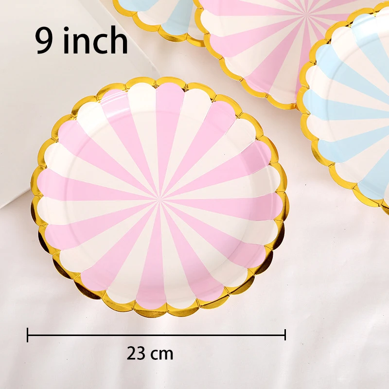 10 PCS 9 Inch Stripe Disposable Paper Eco-friendly Cardboard Diameter 23cm Gender Disclosure Party Nut Cake Plate