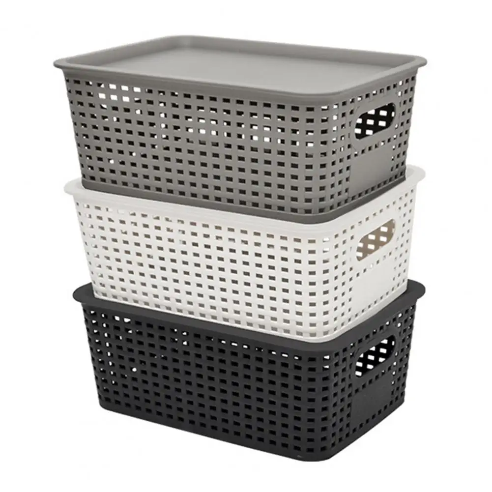 Compact Storage Solution Capacity Stackable Storage Baskets with Lid Handle Design 6pcs Plastic Organizer Bins for Home Office