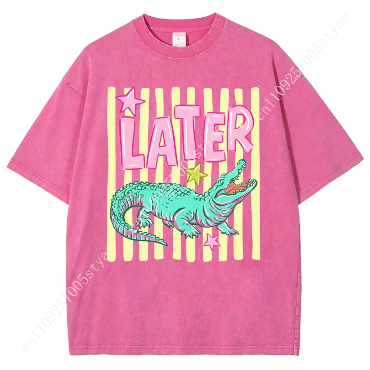 Retro Krokodil-Y2K-Ästhetik T-Shirt, Vintage Washed Tee, Pink- und Grün-Krokodil-Grafik-Shirt, Geschenk für 90er-Jahre-Vibe-Liebhaber