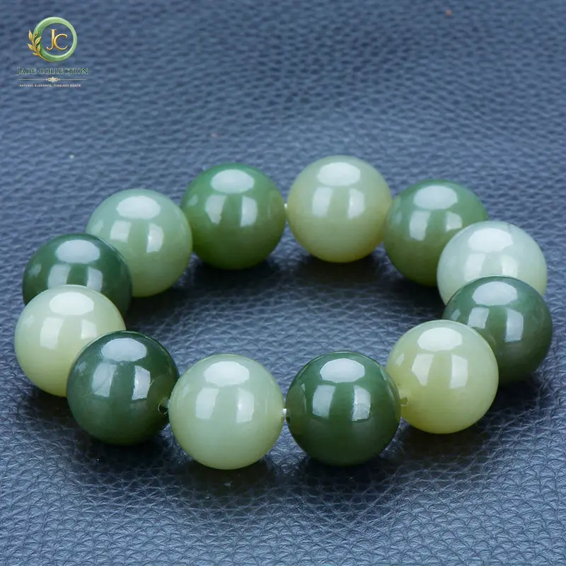 Hetian jade 18mm Duobao bracelet, men's and women's transfer bead bracelet, delicate jade, hand-polished jade bracelet.