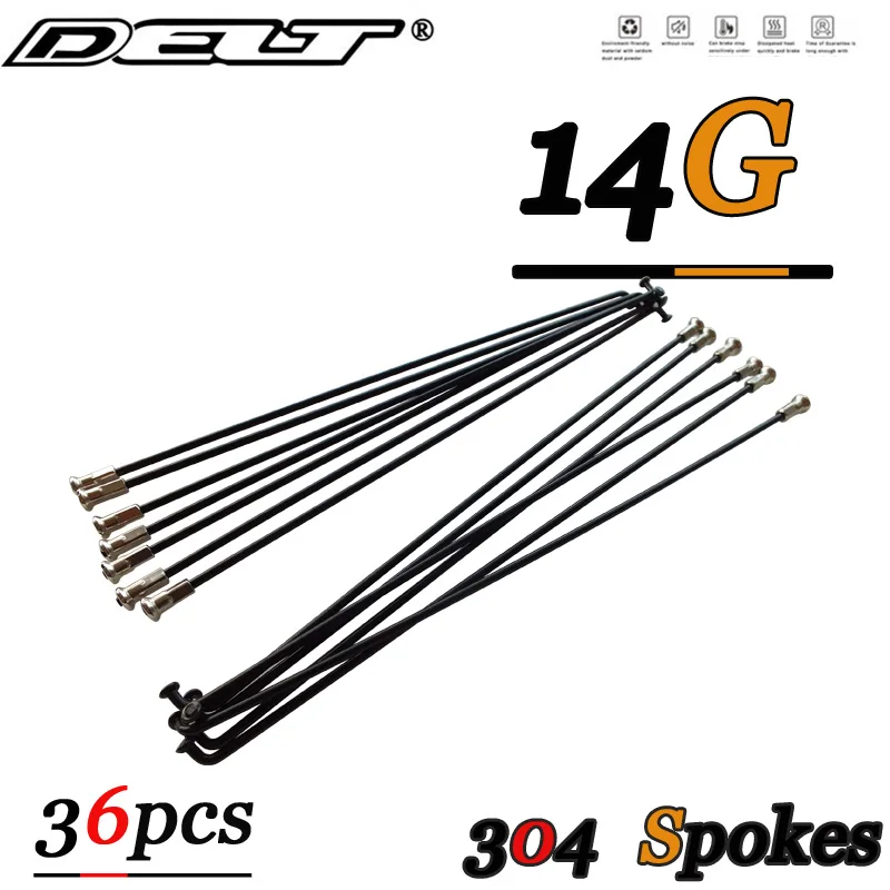 DELT 36Pcs Bicycle Spoke 304 Stainless Steel Road Mountain14G(2.0mm) 236 to 298mm Bike Nipples End Cap Parts