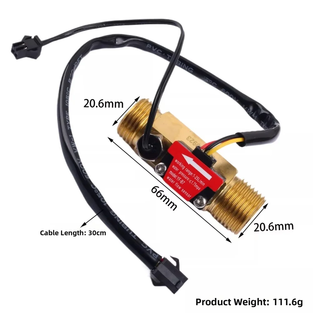 YF-B7 Flow Sensor with for pulse Output and Temperature Monitoring 1-25 L/min G1/2 Inch Thread H57 Copper for Automation Use