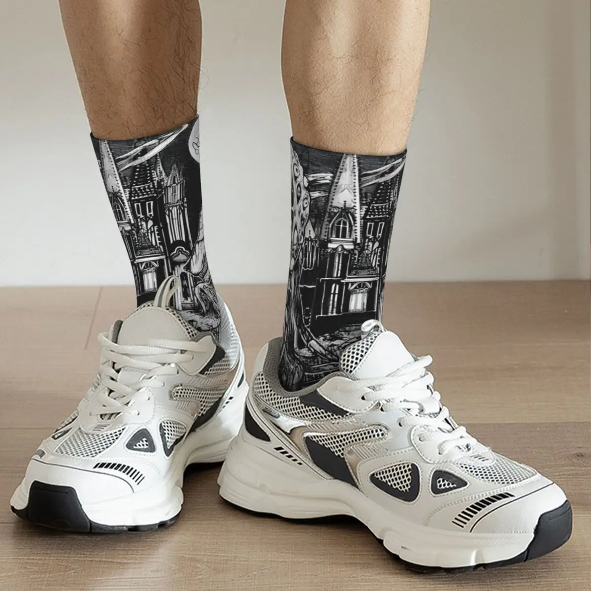 Calcetines de compresión con estampado de Bloodborne Harajuku para hombre, calcetín Unisex sin costuras, color negro, Retro, novedad