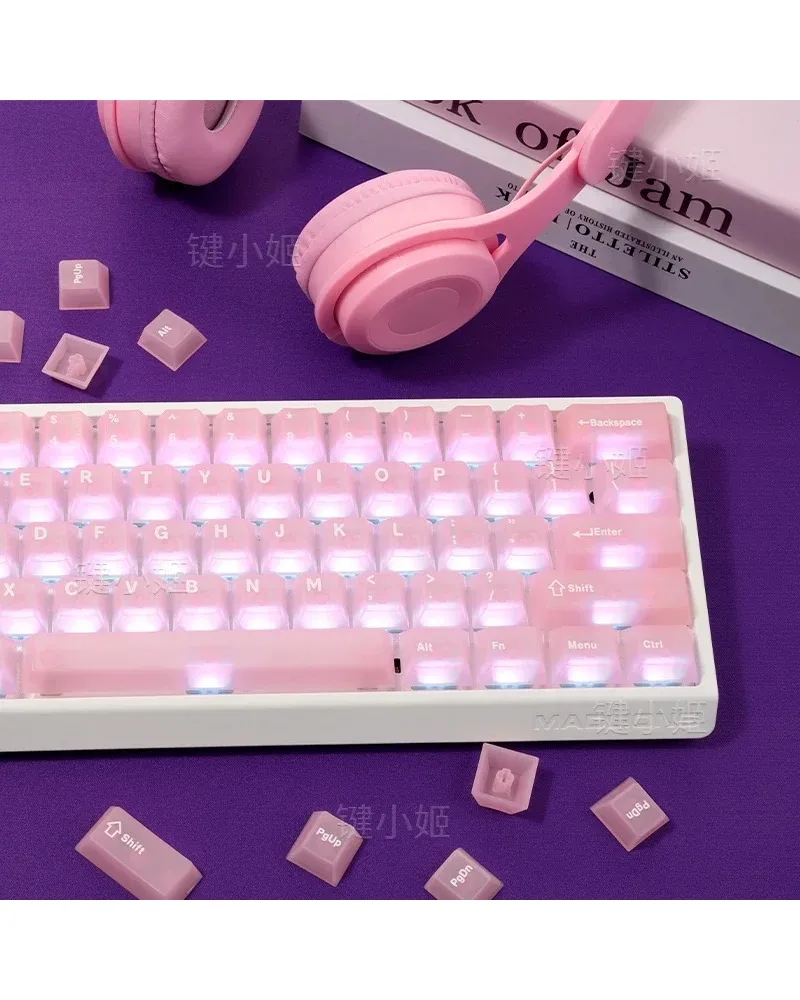

Pink translucent clear pbt dye sub keycaps full set oem profile for mechanical keyboards