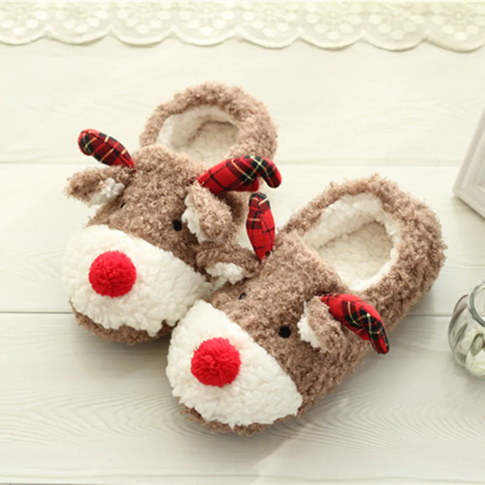 Chaussons de wapiti de Noël en peluche pour femmes, chaussures en coton pour la maison, chaussures décontractées coordonnantes, confort intérieur,