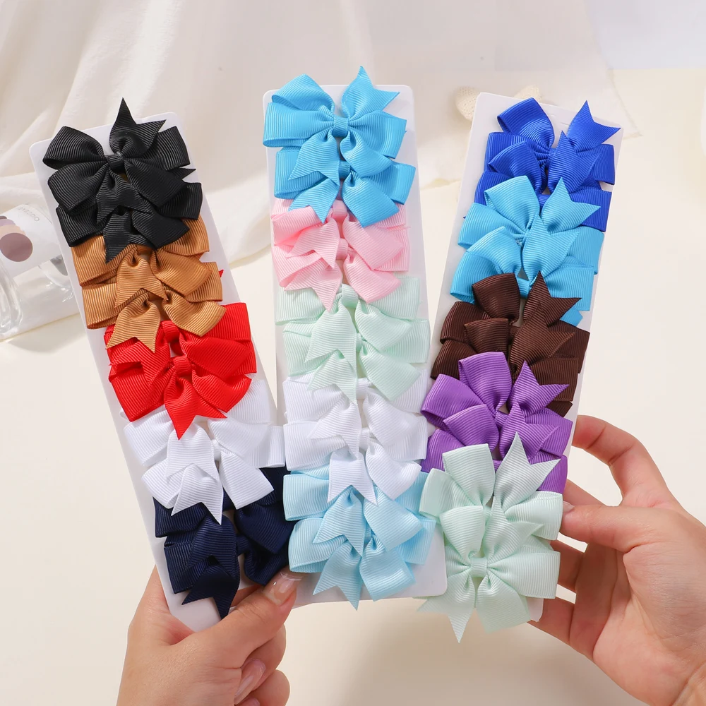 

10PCS New Solid Grosgrain Ribbon Hair Bows Hair Clips Girls Small Bow for Children Headwear Handmade Kids Baby Hair Accessories