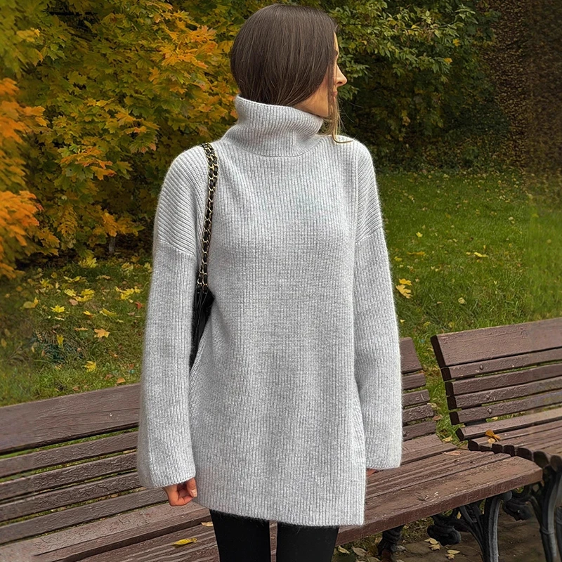 

TARUXY водолазка вязаный свитер женский однотонный свободный модный пуловер свитер осень зима теплый женский повседневный серый топ женский