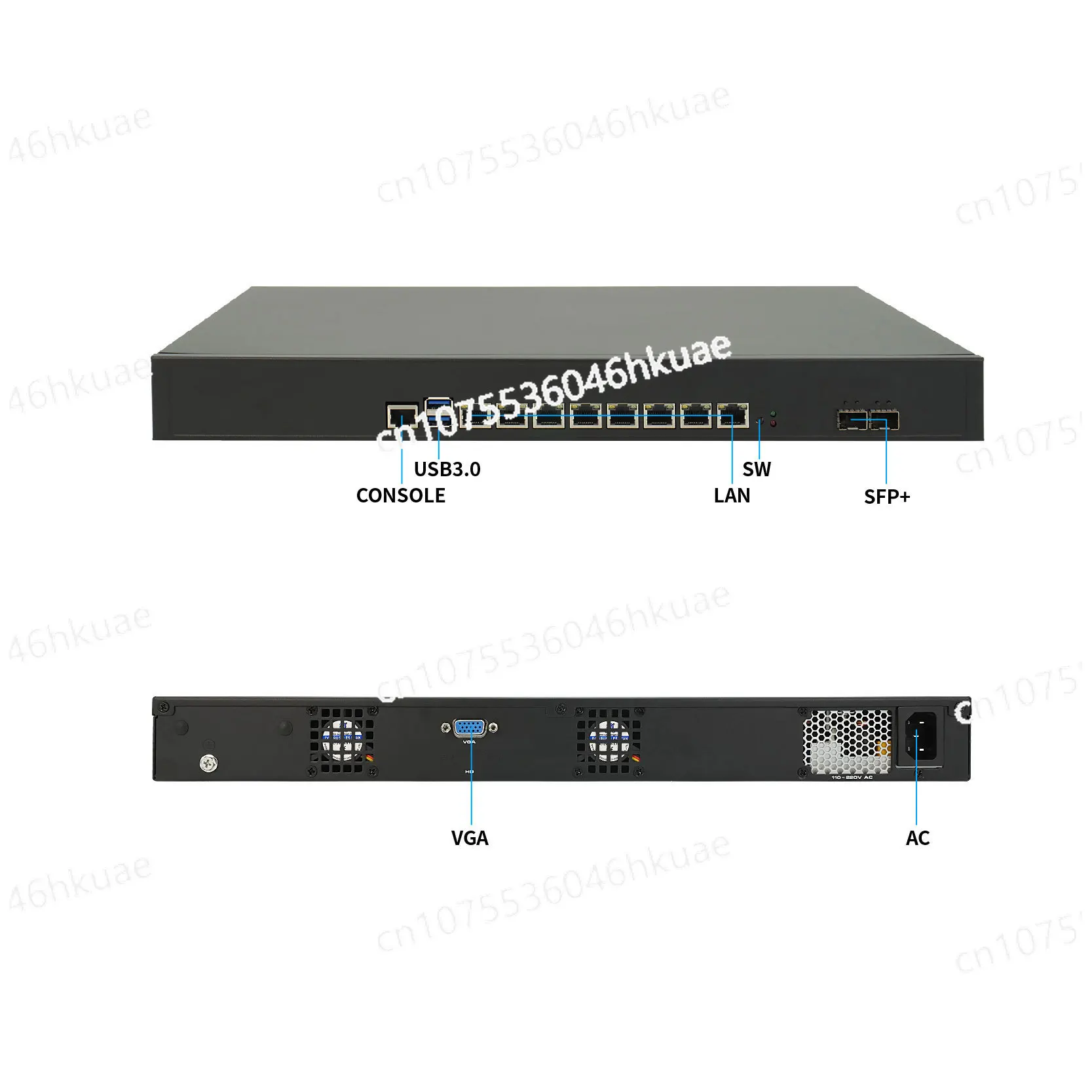 CPU, 8 network ports, 1U rack, firewall, 2.5G multi-network industrial computer, soft routing, I7-9700+chassis+power supply