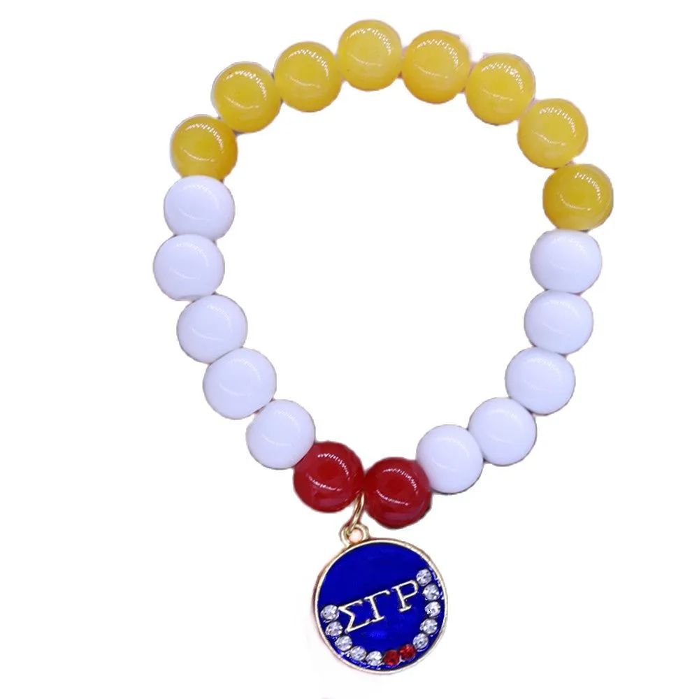 Drop Shipping Handmade Stretch Adjust Size Yellow White Beaded Dive Nine Greek Social Blue Sigma Gamma Rho Torch Bracelets