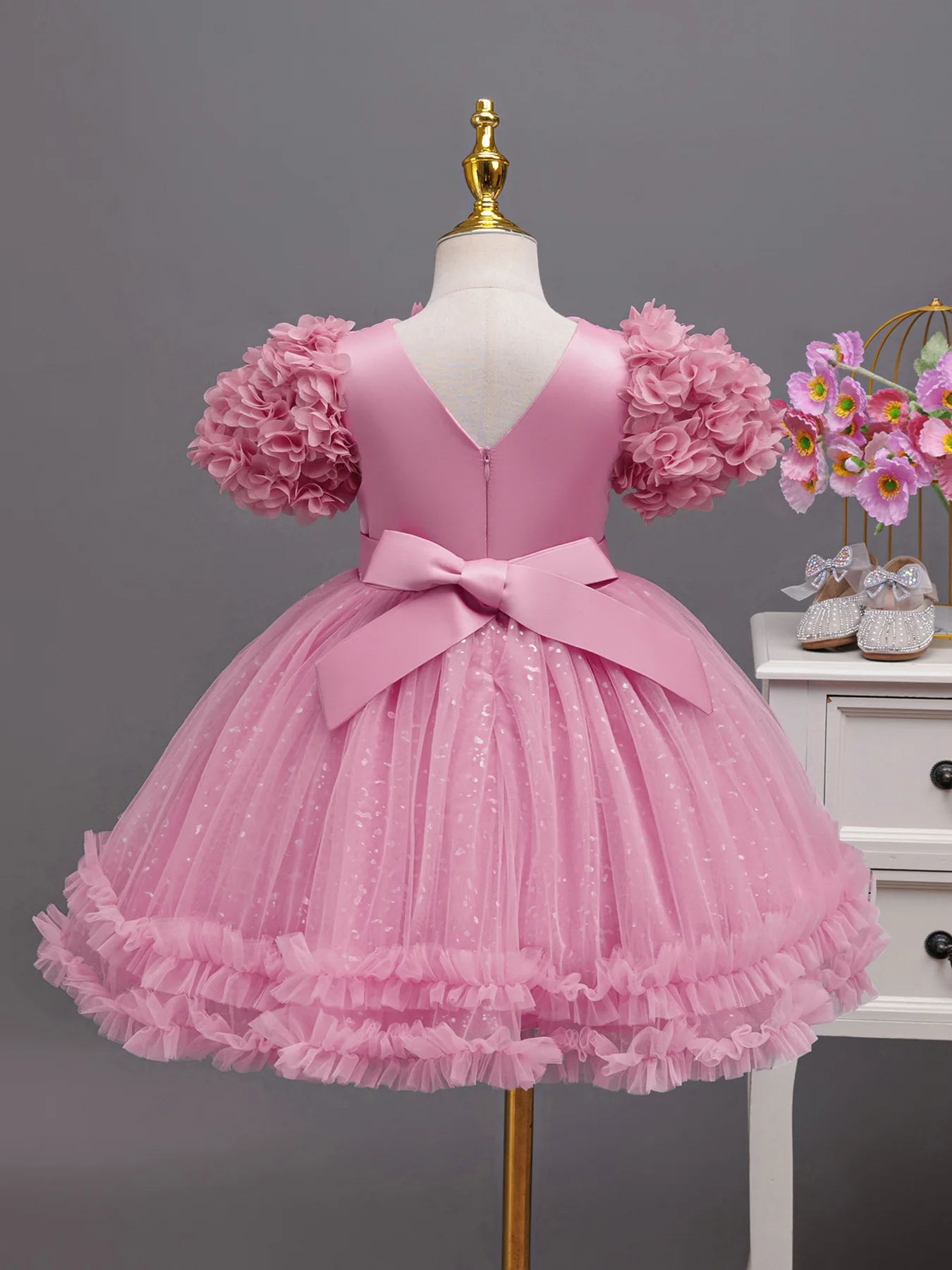 HETISO Butterfly Girls Flower Wedding Dress Summer Princess Tulle Host Gift Performance Program Gown For Kids Children