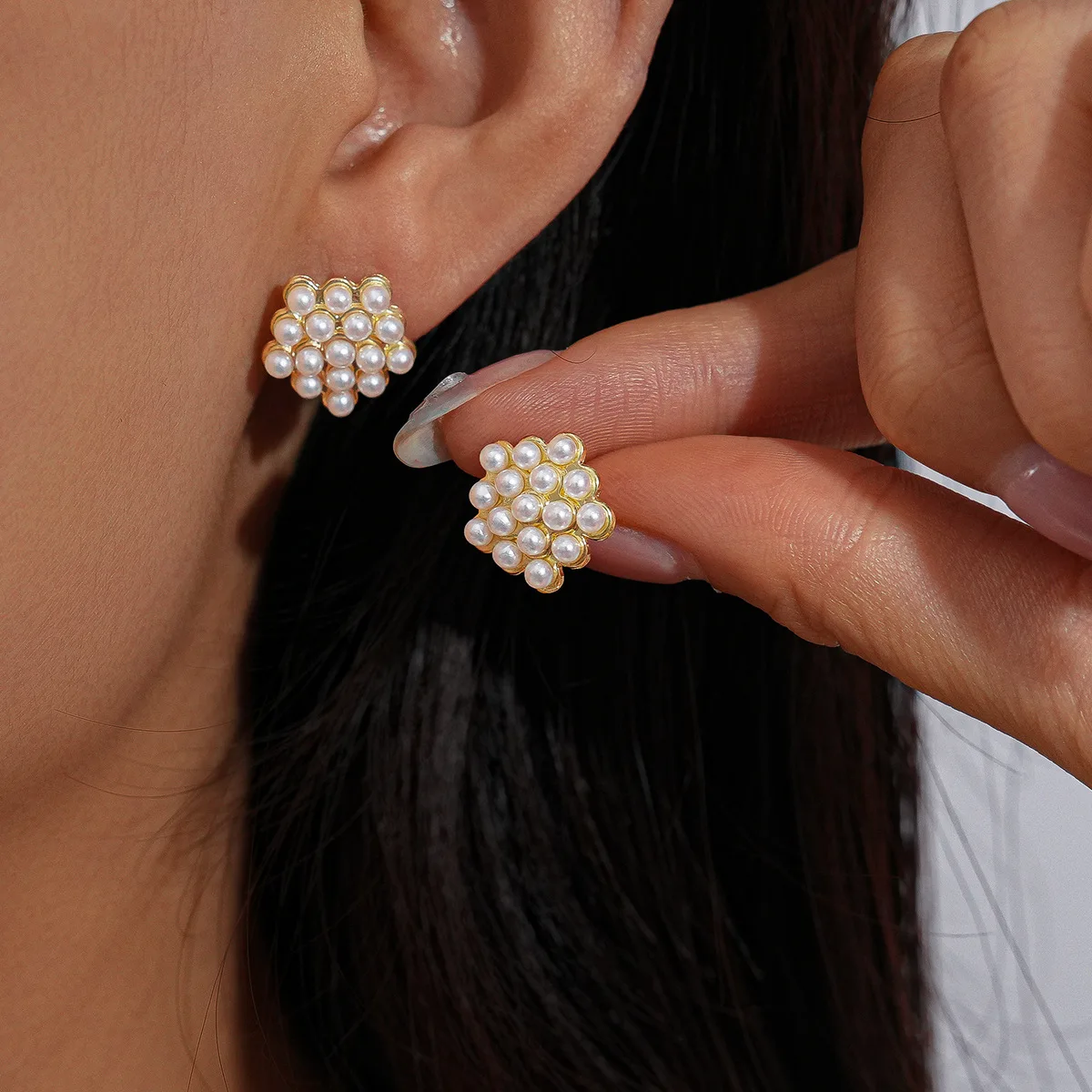 12 pezzi carino rotondo quadrato imitazione perla orecchini piccoli orecchini a bottone francesi semplici in metallo per le donne set di gioielli fantasia quotidiana