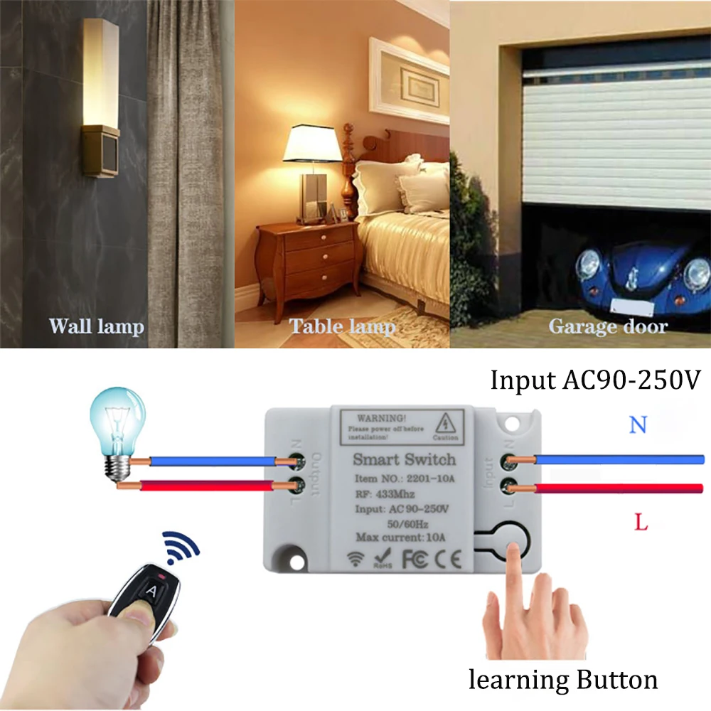 AC 110V 220V 1CH Wireless Remote Control  Relay For Light Switch Circuit Break Receiver module and Transmitter  Smart Home DIY