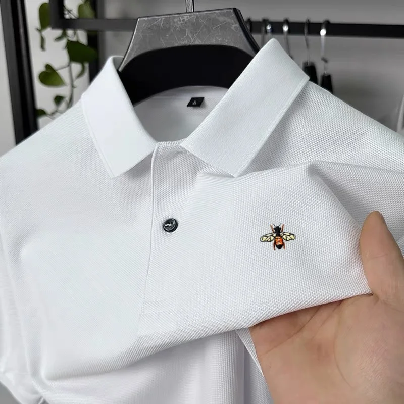 

2025 New 100% Cotton Summer High end Brand Men's Polo Shirt with Bee Embroidery Fashion Original Design Casual Business T-shirt