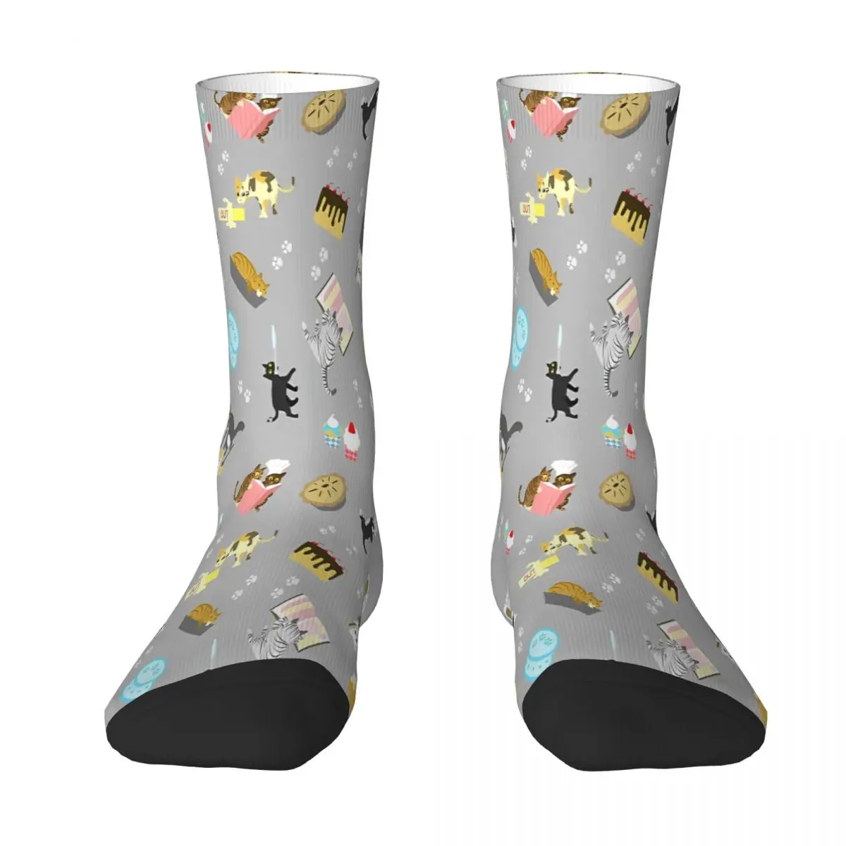 

Cats Baking Cakes And Other Sweets In Grey Sock Socks Men Women Polyester Stockings Customizable Hip Hop