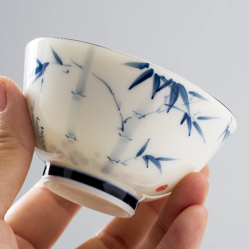 

TeaCup Hand-Painted Bamboo Underglaze Colour Porcelain Home Decor Tea Ceremony Traditional Chinese Ceramic Master's Cup 80ml