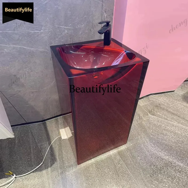 Transparent column basin Color resin Household integrated floor-to-ceiling bathroom Outdoor balcony Courtyard