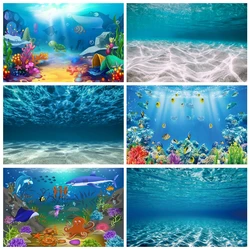 Underwater World Backdrop Undersea Pearl Shell Tropical Fish Dolphin Turtle Coral Deep Sea Sunlight Photography Background Props