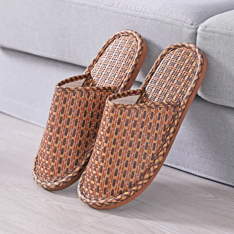 Rattan Linen Slippers Bamboo Sandals Woven Summer Women\'s Shoes Eco-friendly Foot Beach Unisex Indoor Floor Slides Spring Autumn