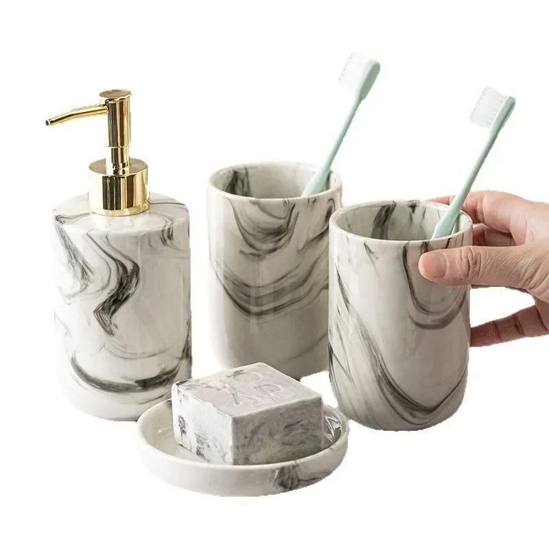 Creative Ink Ceramic Lotion Bottle Toothbrush Cup Soap Dish Bathroom Accessories Modern Soap Dispenser Couple Mouthwash Cup Gift